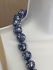 Vintage Chinese Export Blue White Large Porcelain Beaded Necklace Filigree Clasp