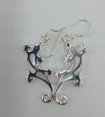 VTG 925 Gecko Lizard Earrings 1.5in Drop Sterling Silver 3gtw White MOP Inlay