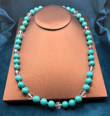 Turquoise and Clear Crystal Beaded Necklace 925 Clasp 22″