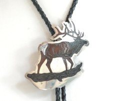 Zuni Native American BULL ELK Bolo Tie by Dale Edaakie Handmade Vintage