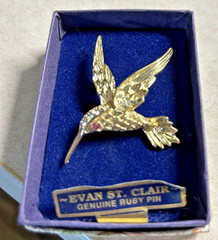 Vintage Evan St. Clair Hummingbird Pin W/ Genuine Ruby Eye