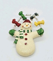 Snowman Brooch Glitter Christmas Pin Silver tone Signed Danecraft 2.25 in