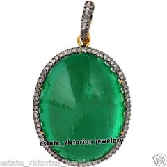 Vintage 1.35ctw Rose Cut Diamond Emerald Studded Silver Gorgeous Pendant Jewelry