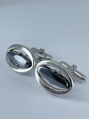 Vintage Swank hematite cufflinks long oval open silver tone design 3/4″