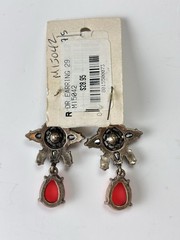 Red Teardrop Chandelier Earrings Crystal Rhinestone Gold Tone-Statement Earrings
