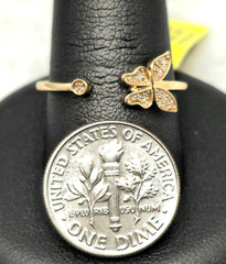 Women Girl Kid Solid 10K Yellow Gold BUTTERFLY Genuine Nat Diamond Dainty Band