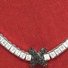 Vintage Signed LL 925 Sterling Onyx Clear Cubic Zirconia Statement Necklace