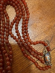 VTG Chinese Carnelian? Coral? Beaded Double Necklace Silver Pendant Turquoise