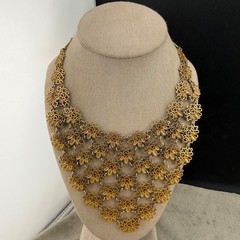 Vintage Monet Bib Necklace Runway Cleopatra Gold Tone Signed 17”