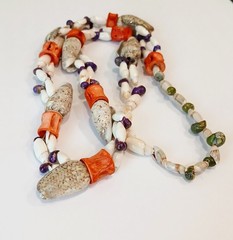Vintage 1970s Single-Strand Statement Shell and Coral Necklace 100.3g~30″