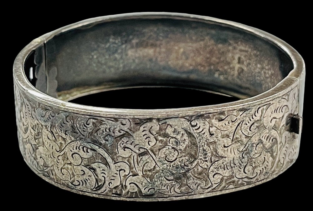 Antique English Victorian Sterling Silver Buckle Bangle Bracelet RWH 925/1000