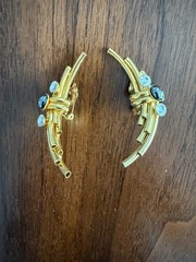 Vintage 1980s Maximalist Brutalist Ear Climbers Gold Plated Tubes Hematite Clip
