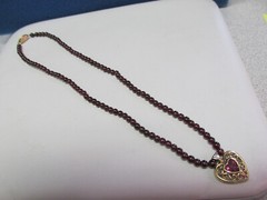 16 inch Almandine Garnet Necklace with 14k Gold Heart Pendant & Clasp MAKE OFFER