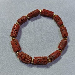 Italian Red Coral Brass Beads Bracelet Natural Coral Gemstone Handmade Bracelet