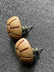 Vintage Brown Lucite Enameled Round Retro Earrings