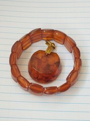 NATURAL OLD pressed ANTIQUE BALTIC AMBER BRACELET. Pendant