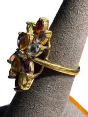Multi Gemstone Ring Sterling Silver 925 Gold Vermeil Size 6.25 Statement Vintage