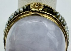 VINTAGE ANTIQUE 14K YELLOW GOLD GENUINE LAVENDER JADE SEED PEARL RING SZ. 6 3/4