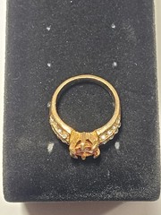 Vintage Promise Ring Imitation Gemstones Peach Solitaire Clear Accents Size 8