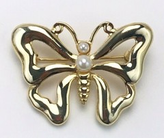 Vintage AAI Gold Tone Faux Pearl Butterfly Brooch Scatter Pin