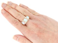 Antique 4.20Ct White Opal and 0.80Ct Diamond 18k Yellow Gold Ring Circa 1880