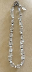 Vintage estate sterling silver raw rock crystal Pearl beaded Toggle necklace 925
