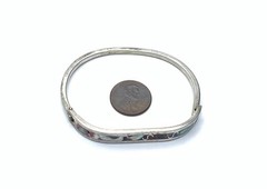 Vintage Southwest Nickel Silver Abalone & Enamel 6.5” Hinged Bangle Bracelet