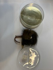 Mink Fur Flower Brooch Pin Faux Pearl Gold Leaf Accent Mid-Century Vintage Box