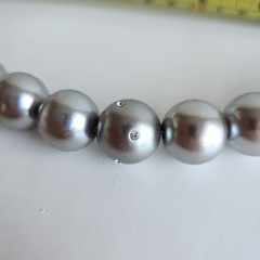 Silver Tone Bead Necklace 17” + 3” Ext Chunky Statement Rhinestone Accent