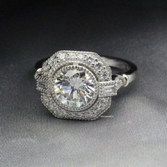 Art Deco Vintage 2Ct Round Cut Lab Created Diamond 14K Gold Over Christmas Ring