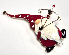 Estate Bella + Jack Valentine’s Day Enamel Gnome Bow & Heart Arrow Pin / Brooch
