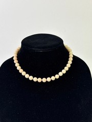 Vintage Angel Skin Coral Bead Necklace 14K Gold Clasp 16″ 8mm