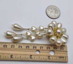 Vintage Lucite Faux Pearl Flower Dangle Earrings Teardrop Heart Drops 3.5 In
