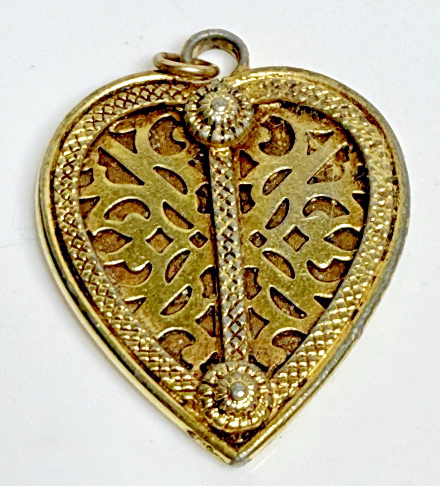 Vintage YSL Yves Saint Laurent Heart Pendant Gold Tone Filigree Signed Logo