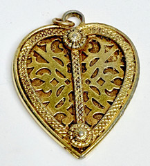 Vintage YSL Yves Saint Laurent Heart Pendant Gold Tone Filigree Signed Logo