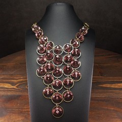Vintage Lucite Bead Waterfall Boho Necklace Estate Purple Pink Beaded Jewelry
