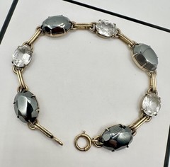 Antique Old VTG Gold Filled Tennis Bracelet White Topaz? Estate Sale Rare Read