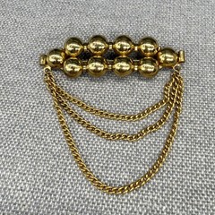 Vintage Brooch Gold Tone Beads Triple Chain Drape 3.5 Inches