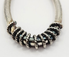 Oval Hoop with Rope Wire Twist Bottom Silver Tone Italy Vintage Earrings