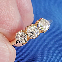 Original EARTH MINED DIAMOND 3 stone Deco Anniversary Wedding Ring Antique Band
