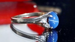 10k w/gold sz 5 ring 1.00ct lab created blue star sapphire diamond 1.72gr N3505