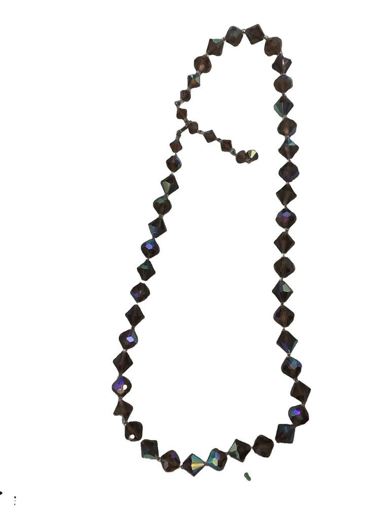 Vintage 1950s Iridescent Smoky Gray Aurora Borealis Crystal Bead Necklace
