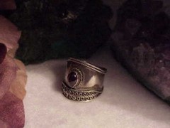 Sterling Silver 1.00ct Cabochon Amethyst Cigar Band Ring Sz7 3.9Gr Vtg Brutalist