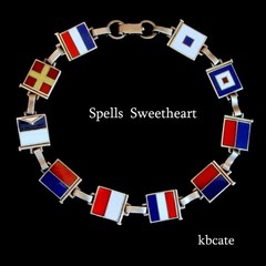 VTG 1940s Sterling Silver Enamel Nautical Flag Sweetheart Bracelet WWII