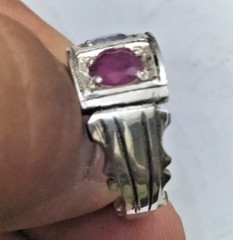 Natural Blue Ceylon Stone & Natural Ruby Stone Ring Two Stones Ring Birth Ring