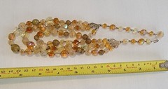 Vintage 3 Strand Necklace Amber, Gold, Pink 1940s-1950’s Glass Aurora Borealis
