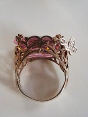 Pink Topaz CZ Statement Ring With Dangling Butterfly Charm 7 Sterling Silver