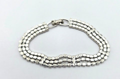 Rhinestone Tennis Bracelet Triple Row Silver Tone Box Clasp 6.75″ Vintage