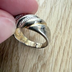 Vintage Sterling Silver 14K Gold Croissant Dome Ring Twisted Band Engraved