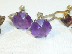 3 Pairs Antique Glass Plastic Silver Marcasite Screw Back Earrings 1894 – 1920s